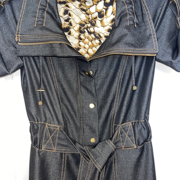 CACHE Denim-Like Gold Snaps Front 2-way Zipper Cargo Dress - Picture 3 of 4